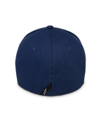 Alpinestars Instinct Hat, Navy Blue Baseball Cap, back view showing structured crown and flex back design, featuring a small black label with white Astars star logo at the bottom rim