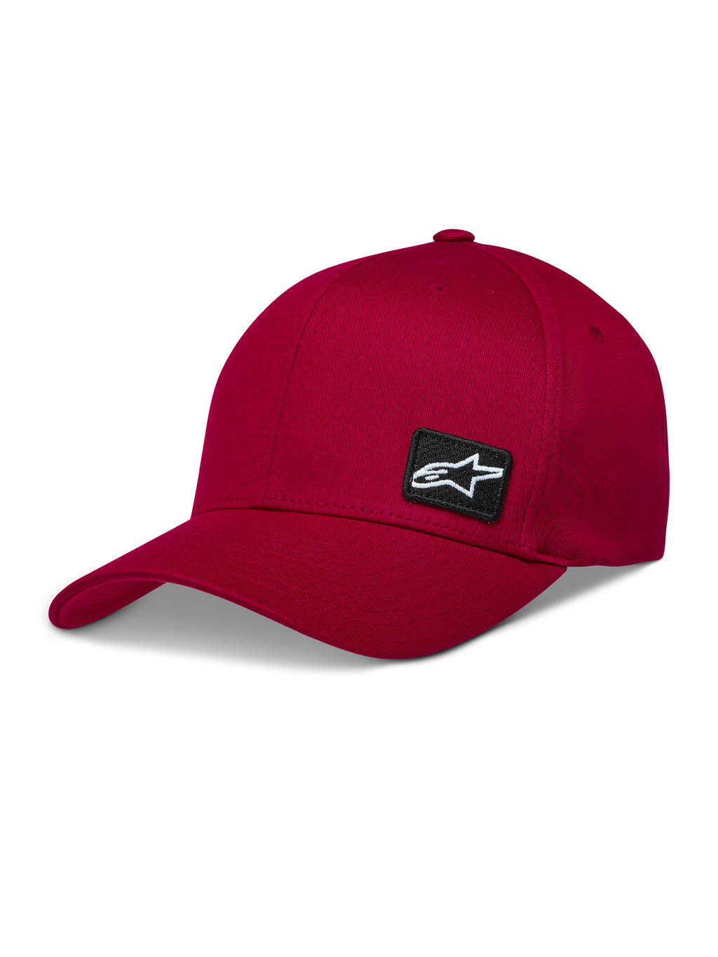 Alpinestars Pivot Chapéu, boné de sarja vermelho escuro com aba curva e pequeno logótipo Astars bordado, sportswear casual.