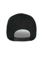 Alpinestars Matrix Snapback Hat, Black, Back View, featuring adjustable snapback closure with small white logo tag, structured crown and curved bill profile, casual motorsport-inspired streetwear