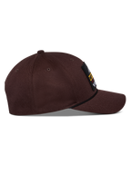 Alpinestars Matrix Snapback Hat, Dark Brown, side view featuring curved bill, structured crown, and front logo patch with rope detail, casual motorsport-inspired headwear