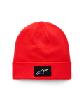 Alpinestars Augment Cuff Beanie, gorro de malha com dobra em vermelho vivo, com patch tecido preto e logótipo Astars branco, sportswear casual