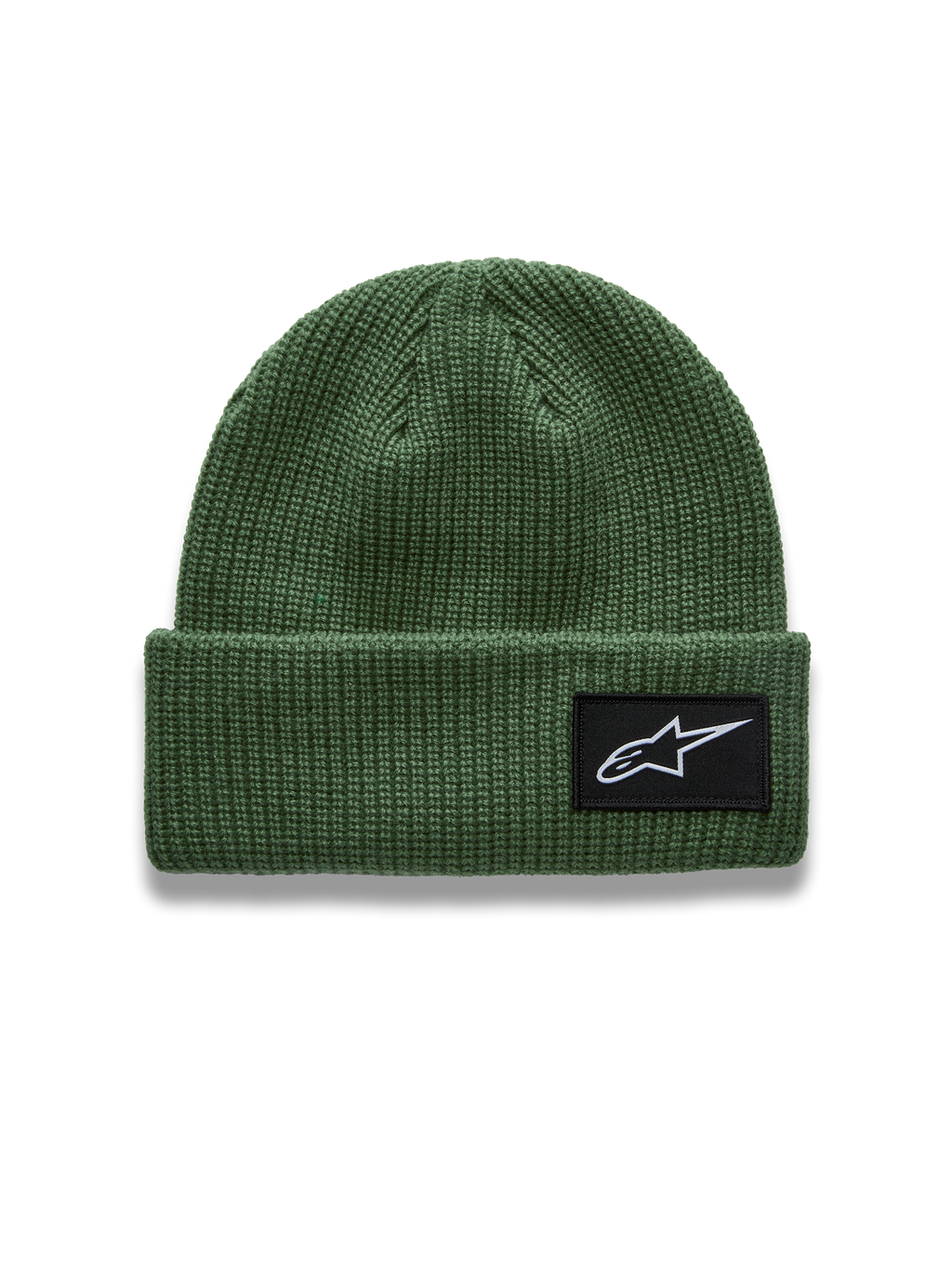 Alpinestars Unload Rib Cuff Gorro, gorro de malha verde com patch tecido do logótipo Astars, estilo sportswear casual.