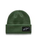 Alpinestars Unload Rib Cuff Gorro, gorro de malha verde com patch tecido do logótipo Astars, estilo sportswear casual.
