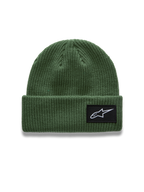 Alpinestars Unload Rib Cuff Gorro, gorro de malha verde com patch tecido do logótipo Astars, estilo sportswear casual.