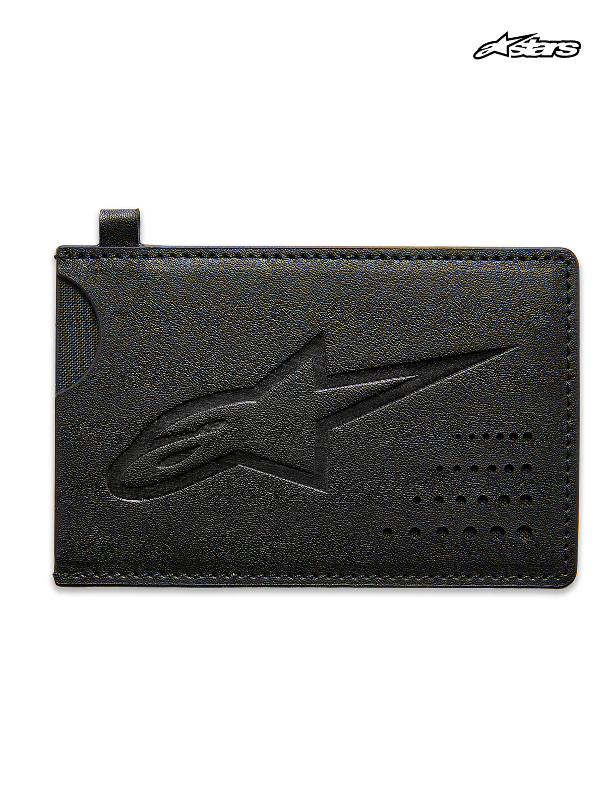 Alpinestars Porta-Cartões Ageless, porta-cartões unissexo em pele dividida preta, com logótipo Astars gravado em relevo e bolso com entalhe curvo