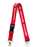 Alpinestars Linear Lanyard, Red and White, features printed Alpinestars word logo, black breakaway clip and detachable metal swivel clip, motorsport-inspired accessory