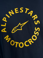 Alpinestars MX CSF Tee, Short Sleeve T-Shirt, Navy, Yellow Alpinestars Motocross Circular Graphic with Star Logo, Casual Motorsport Streetwear