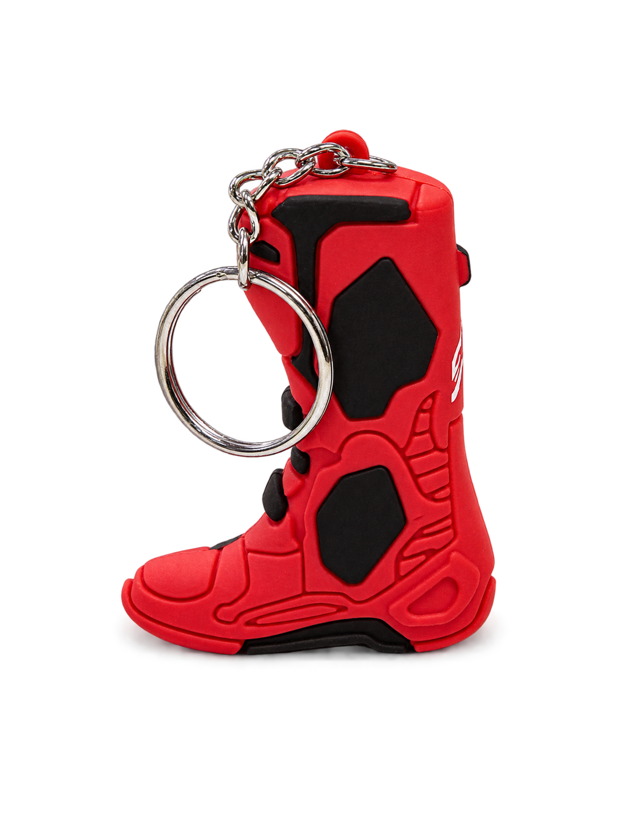 Alpinestars Tech 10 Boot, porta-chaves de motociclismo vermelho e preto, réplica tridimensional da icónica bota de motocross com anel metálico