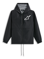 Alpinestars Speeder Chromium Windbreak Jacket, casaco corta-vento preto com capuz, forro em malha e logótipo branco no peito, sportswear
