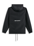 Alpinestars Speeder Chromium Windbreak Jacket, corta-vento preto, vista traseira com capuz, punhos elásticos, bainha com cordão e logótipo da marca branco nas costas, casual sportswear