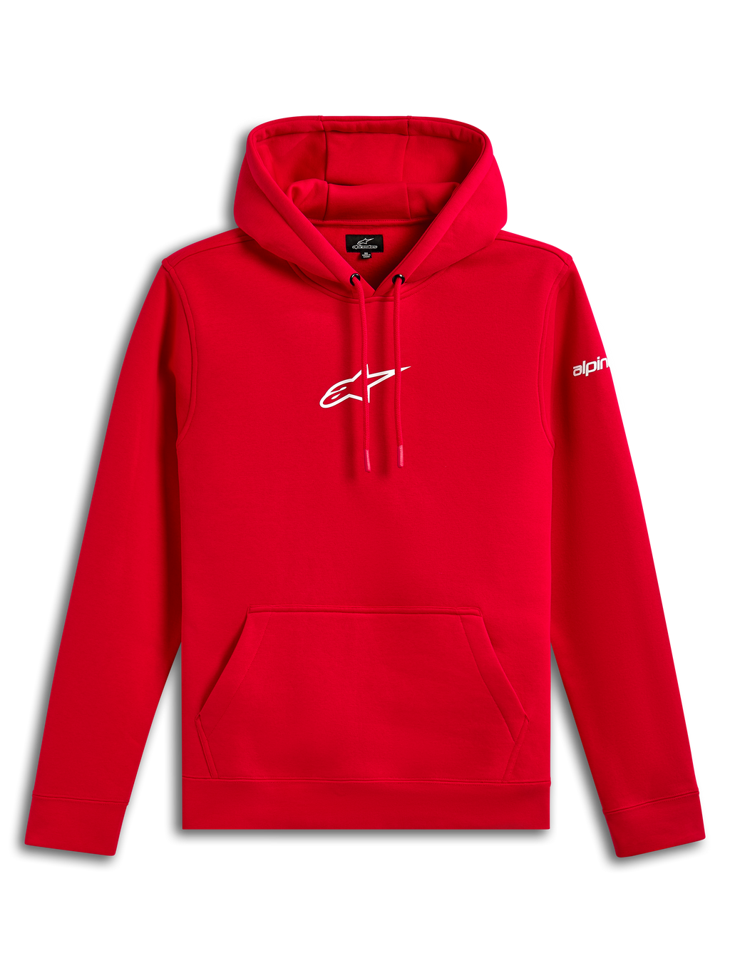 Alpinestars Frontal Hoodie, hoodie de lã, vermelho, logótipo Astar da Alpinestars branco no peito e logótipo na manga, bolso canguru frontal, streetwear casual inspirado no desporto motorizado