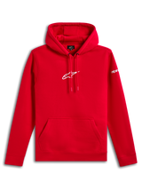 Alpinestars Frontal Hoodie, hoodie de lã, vermelho, logótipo Astar da Alpinestars branco no peito e logótipo na manga, bolso canguru frontal, streetwear casual inspirado no desporto motorizado