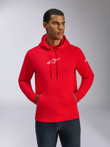 Alpinestars Frontal Hoodie, hoodie vermelho, logótipo Astars branco no peito, capuz com cordão, bolso canguru, streetwear casual inspirado no desporto motorizado