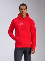 Alpinestars Frontal Hoodie, vermelho, hoodie de lã com logótipo branco no peito e marca na manga, possui bolso canguru e capuz com cordão, streetwear casual inspirado no desporto motorizado