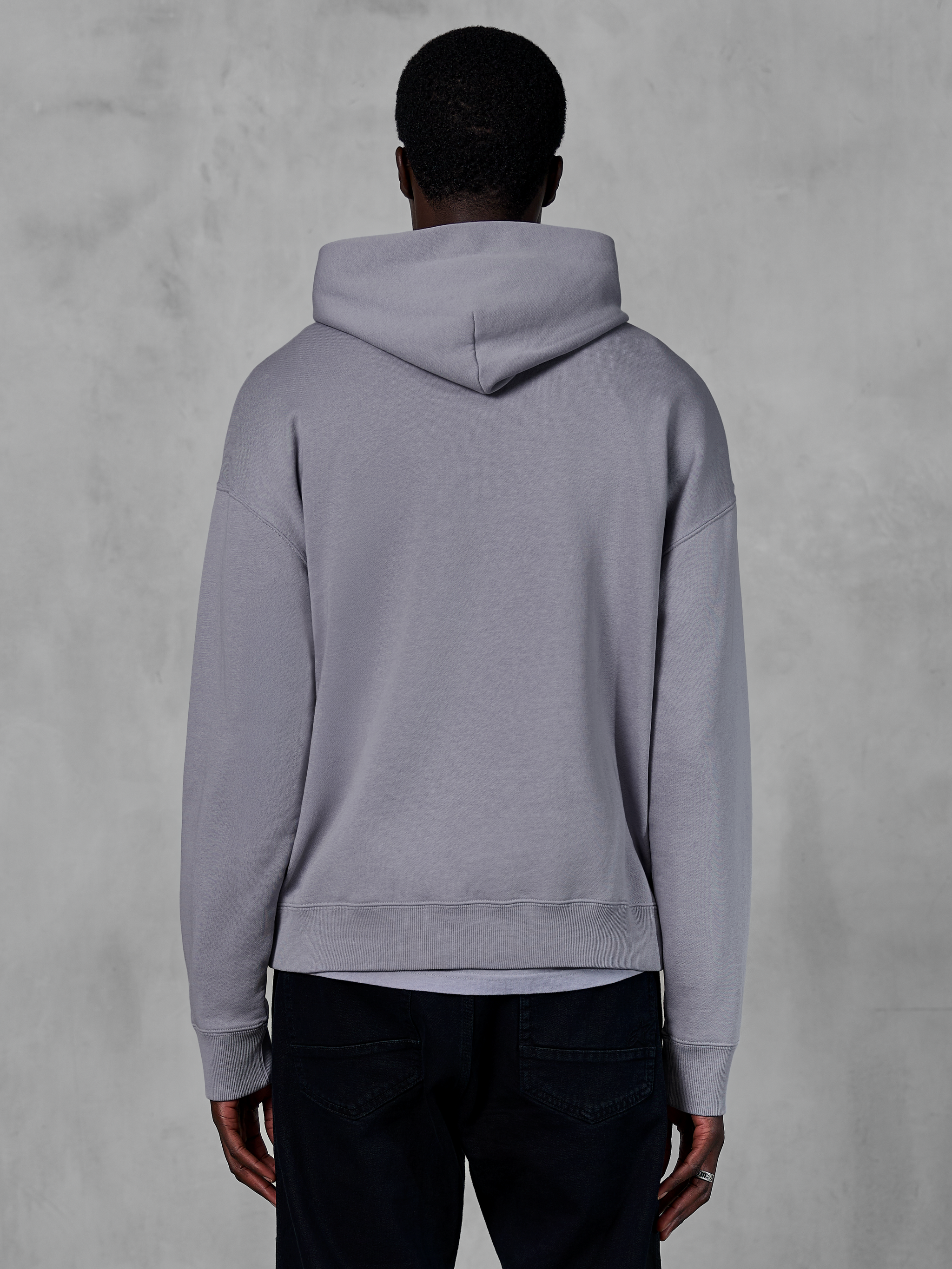 Hoodie Alpinestars Essentials Ageless, fleece cinza prateado, vista de costas, apresentando um design pullover minimalista com capuz e punhos canelados, streetwear casual inspirado no desporto motorizado