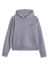 Alpinestars Essentials Ageless Hoodie, streetwear casual, fleece prateado com efeito de lavagem com pedra, pequeno logótipo Astars preto no peito, bolso canguru frontal, design pullover com capuz