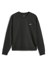 Alpinestars Essentials Ageless Crew, sweatshirt de gola redonda, Off Black, pequeno logótipo A-star branco no peito, gola, punhos e bainha canelados, streetwear casual em fleece premium