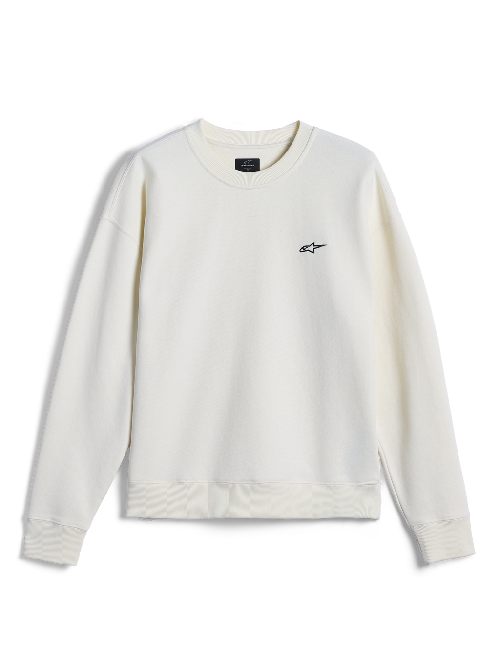 Alpinestars Essentials Ageless Crew, sweatshirt de gola redonda, Off White, pequeno logótipo Alpinestars preto no peito, gola, punhos e bainha canelados, streetwear casual inspirado no desporto motorizado