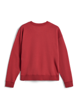 Alpinestars Essentials Ageless Crew, camisola de gola redonda, vermelho tijolo, vista traseira com punhos e bainha canelados, fleece compacto premium para conforto casual de sportswear