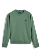 Alpinestars Essentials Ageless Crew, Crewneck Sweatshirt, Cactus Green, small black Astar logo on the chest, ribbed collar, cuffs and hem, premium fleece, casual off-bike sportswear