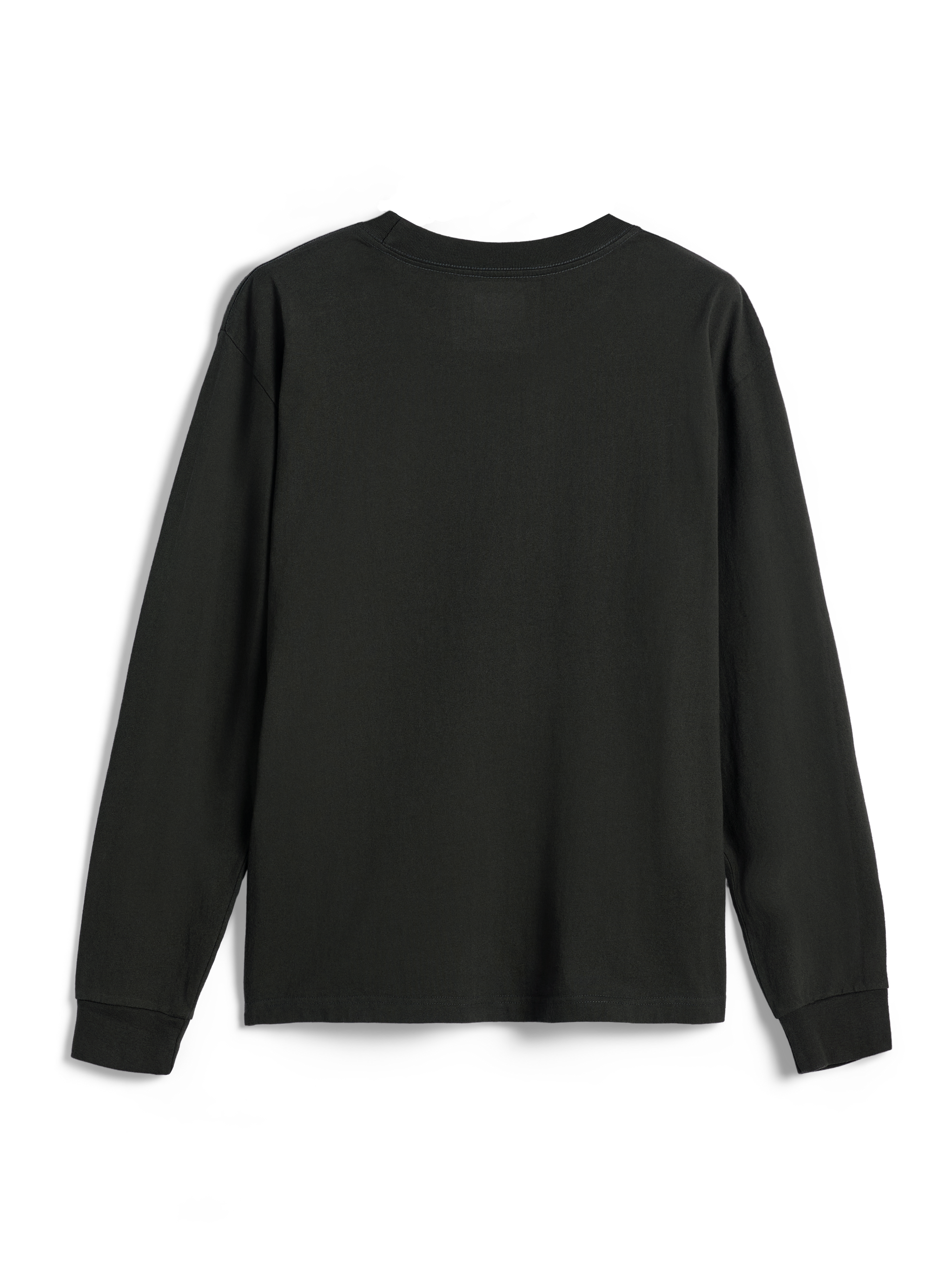 Alpinestars Essentials Ageless LS Tee, t-shirt de manga comprida, preto, vista traseira simples, malha de algodão orgânico premium, corte relaxado, streetwear casual inspirado no desporto motorizado