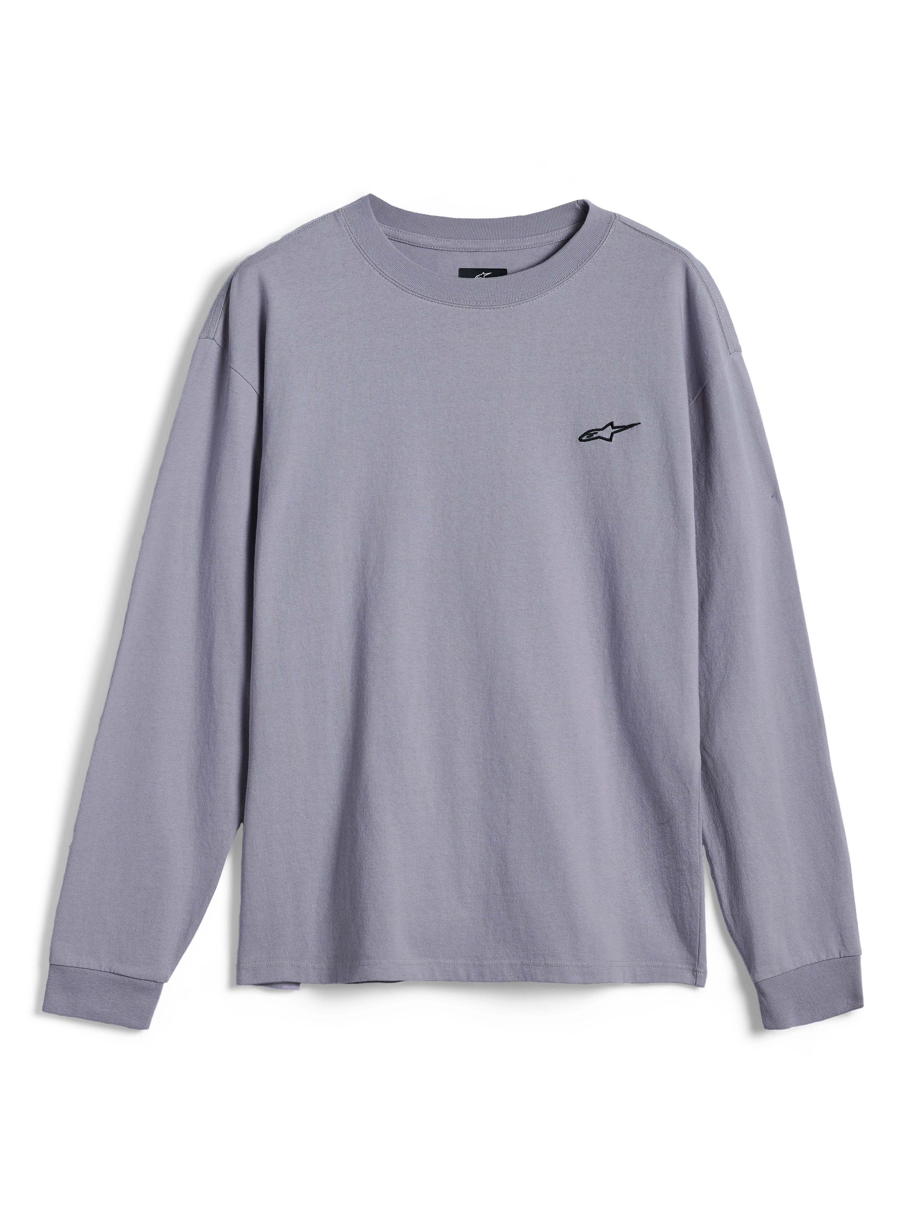 Alpinestars Essentials Ageless LS Tee, Long Sleeve T-Shirt, Silver, featuring a small black Alpinestars logo on the chest, relaxed fit, casual motorsport streetwear