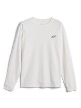 Alpinestars Essentials Ageless LS Tee, t-shirt de manga comprida, Off White, com um pequeno logótipo preto da Alpinestars no peito, streetwear casual inspirado no desporto motorizado