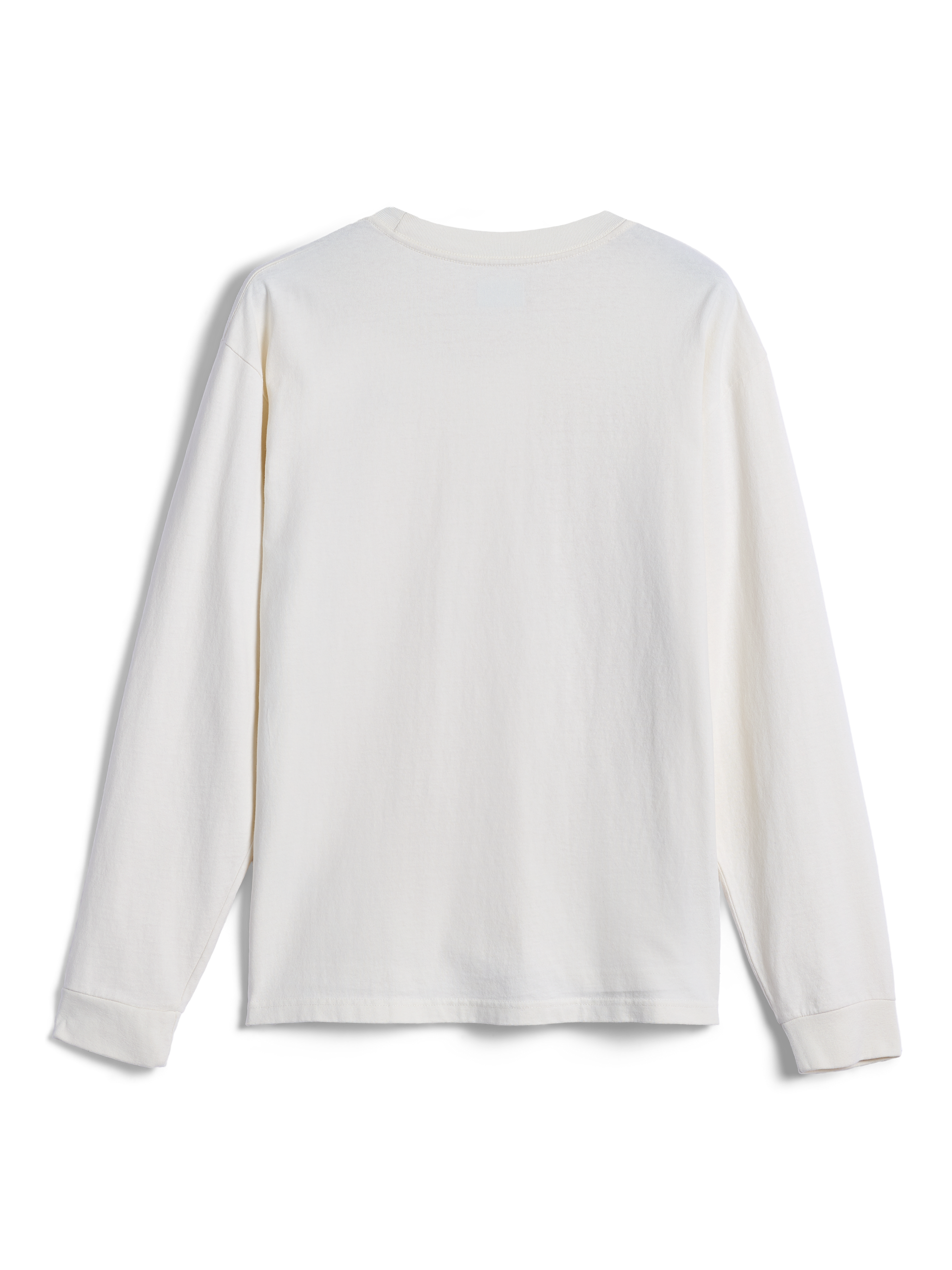 Alpinestars Essentials Ageless LS Tee, t-shirt de manga comprida, Off White, vista traseira, design minimalista simples, corte relaxado, vestuário casual de algodão orgânico