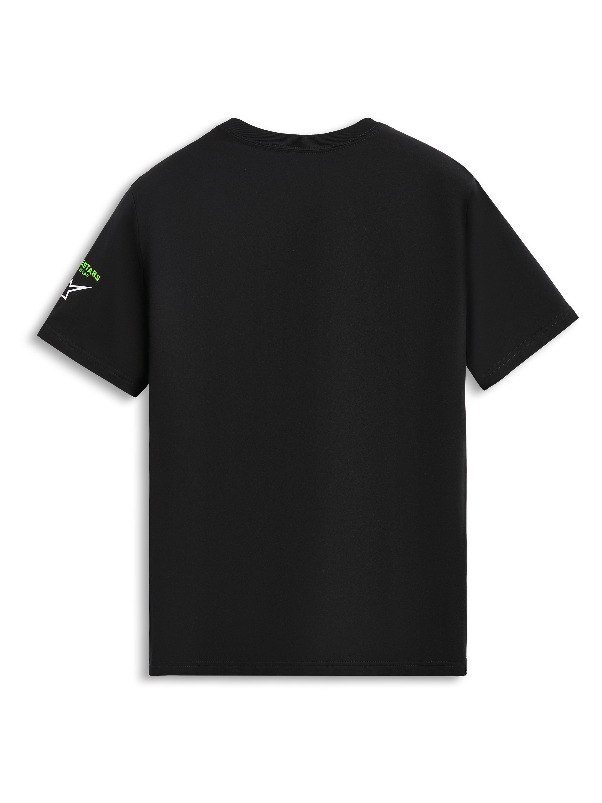 Alpinestars Entitled CSF Tee, T-shirt de manga curta, preta, vista traseira mostrando um design simples com pequeno logótipo na manga, sportswear casual de motorsport