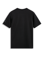 Alpinestars Global CSF Tee, T-shirt de manga curta, preta, vista traseira com um pequeno logótipo na manga esquerda, vestuário casual de estilo motorsport