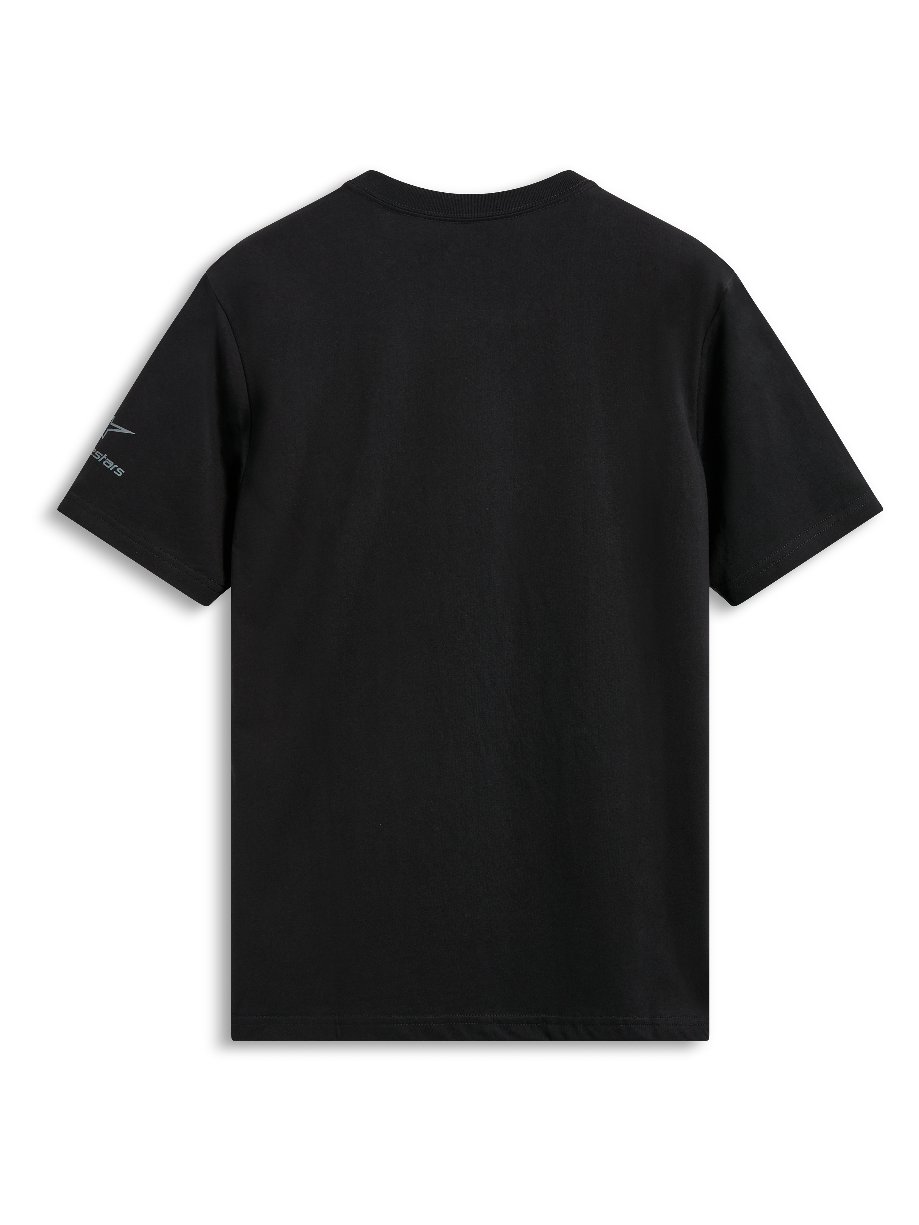 Alpinestars Global CSF Tee, T-shirt de manga curta, preta, vista traseira com um pequeno logótipo na manga esquerda, vestuário casual de estilo motorsport