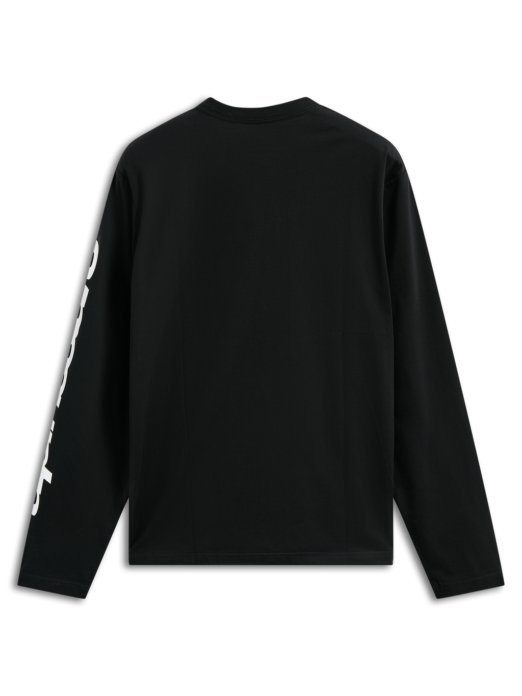 Alpinestars Trackside CSF Tee, T-shirt de manga comprida, preta, com grafismo de texto vertical branco na manga, vista traseira, streetwear casual de desportos motorizados