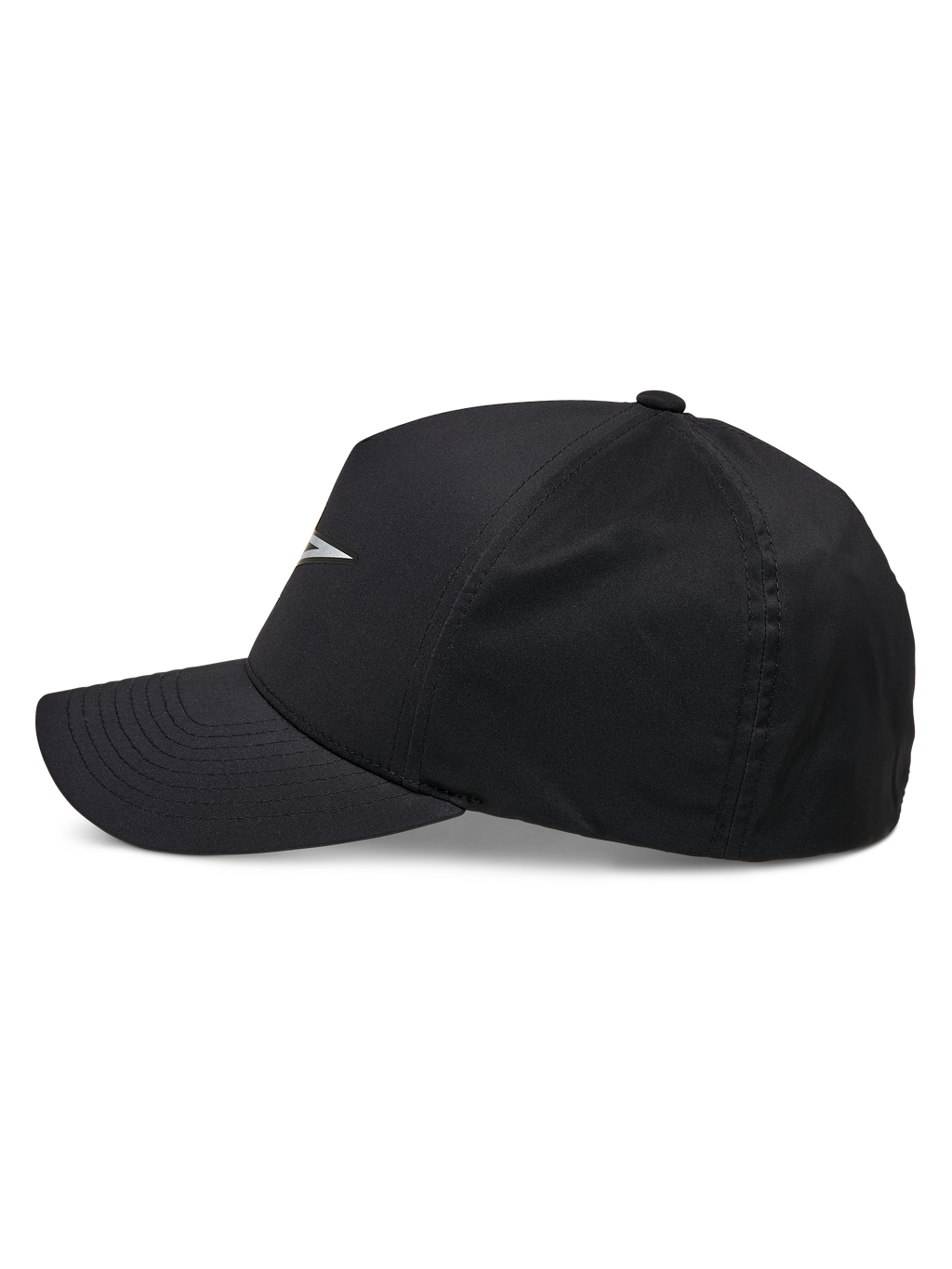 Alpinestars Ageless Reflex Waterproof Hat, boné preto, vista de perfil de um boné de pala curva com coroa estruturada, com logótipo Astars refletor e tecido técnico impermeável, acessório casual de performance