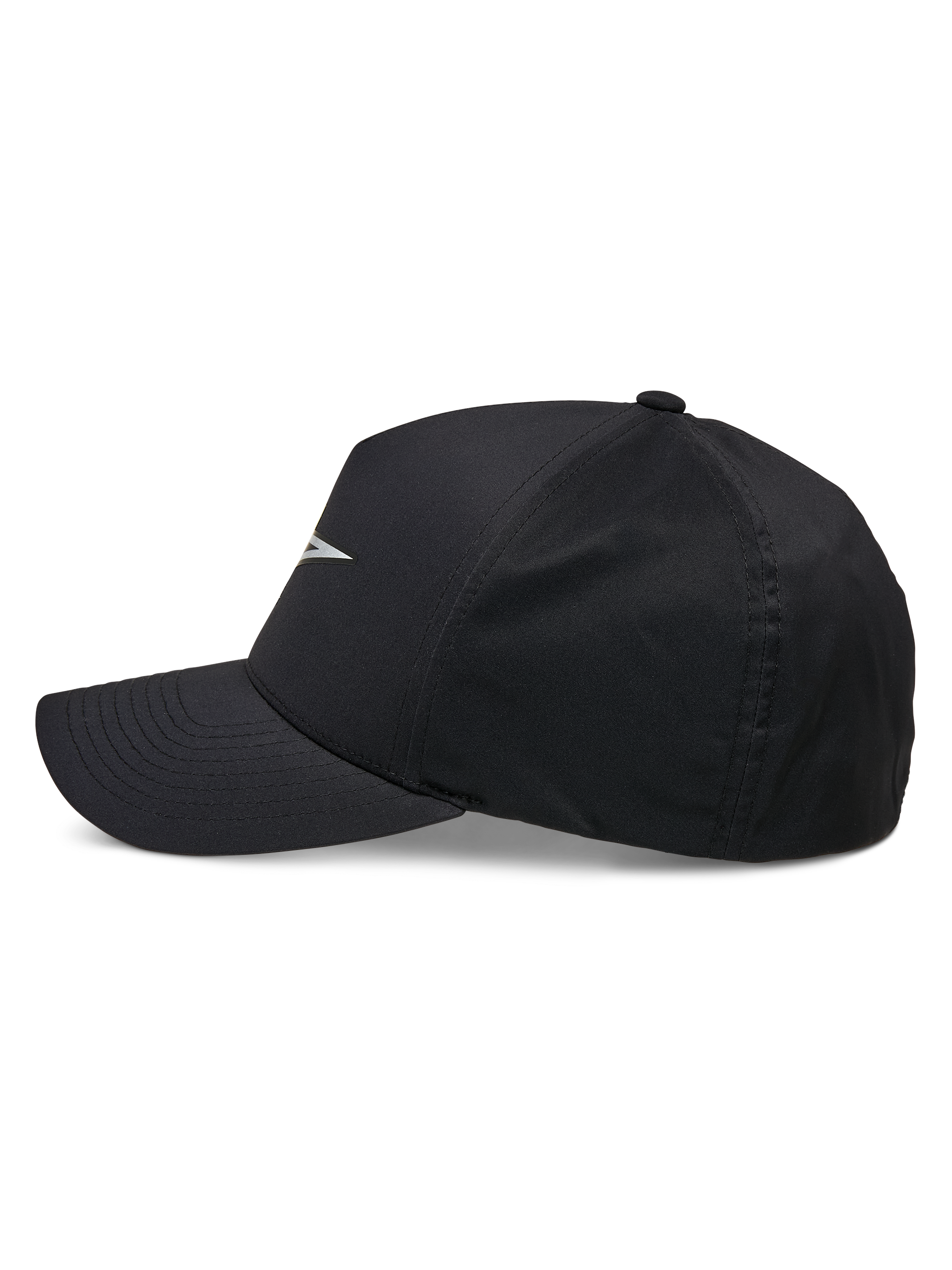 Alpinestars Ageless Reflex Waterproof Hat, boné preto, vista de perfil de um boné de pala curva com coroa estruturada, com logótipo Astars refletor e tecido técnico impermeável, acessório casual de performance