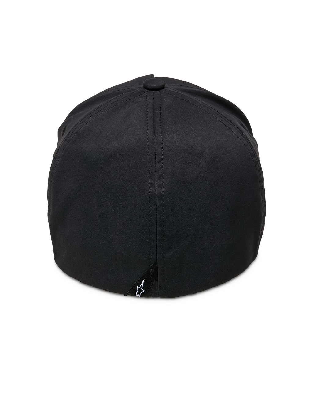 Alpinestars Ageless Reflex Waterproof Hat, boné preto, vista traseira, com construção flex-back, tecido técnico impermeável e uma pequena etiqueta preta com o logótipo Astars branco na base.