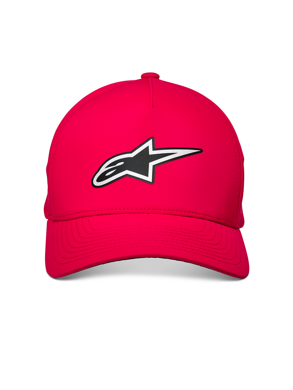 Alpinestars Ageless Reflex Waterproof Hat, chapéu vermelho com logótipo Astars refletor frontal, aba curva, coroa estruturada, tecido técnico impermeável, estilo casual de desporto motorizado