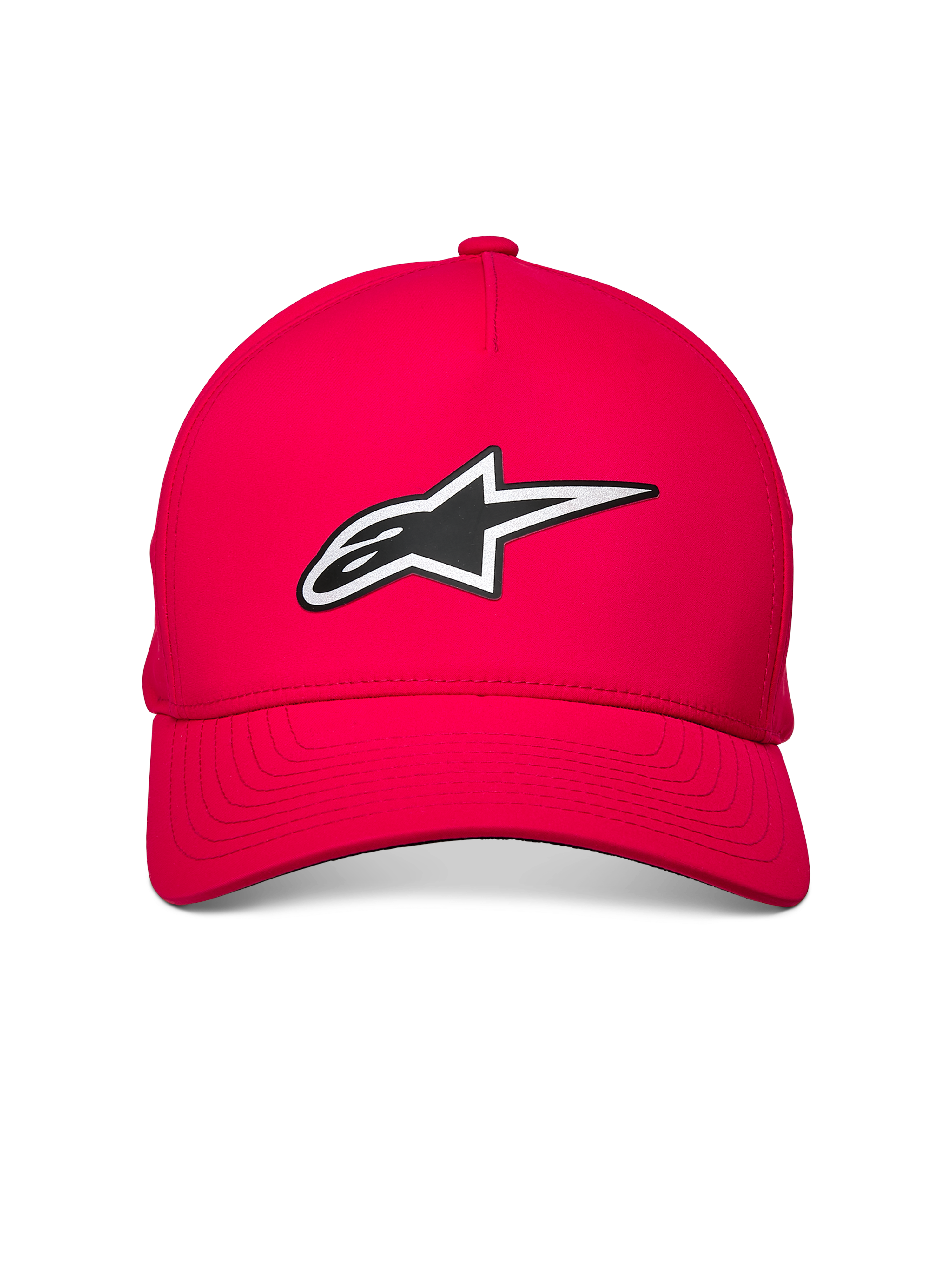 Alpinestars Ageless Reflex Waterproof Hat, chapéu vermelho com logótipo Astars refletor frontal, aba curva, coroa estruturada, tecido técnico impermeável, estilo casual de desporto motorizado