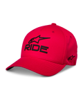 Alpinestars Ride Sonic Hat, Red Baseball Cap, Black 3D embroidered 'RIDE' and Alpinestars logo, curved brim, structured crown, casual motorsport streetwear