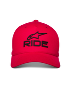 Alpinestars Ride Sonic Hat, Red Baseball Cap, Black 3D Embroidered RIDE and Star Logo, Curved Bill with Structured Crown, Casual Motorsport Headwear