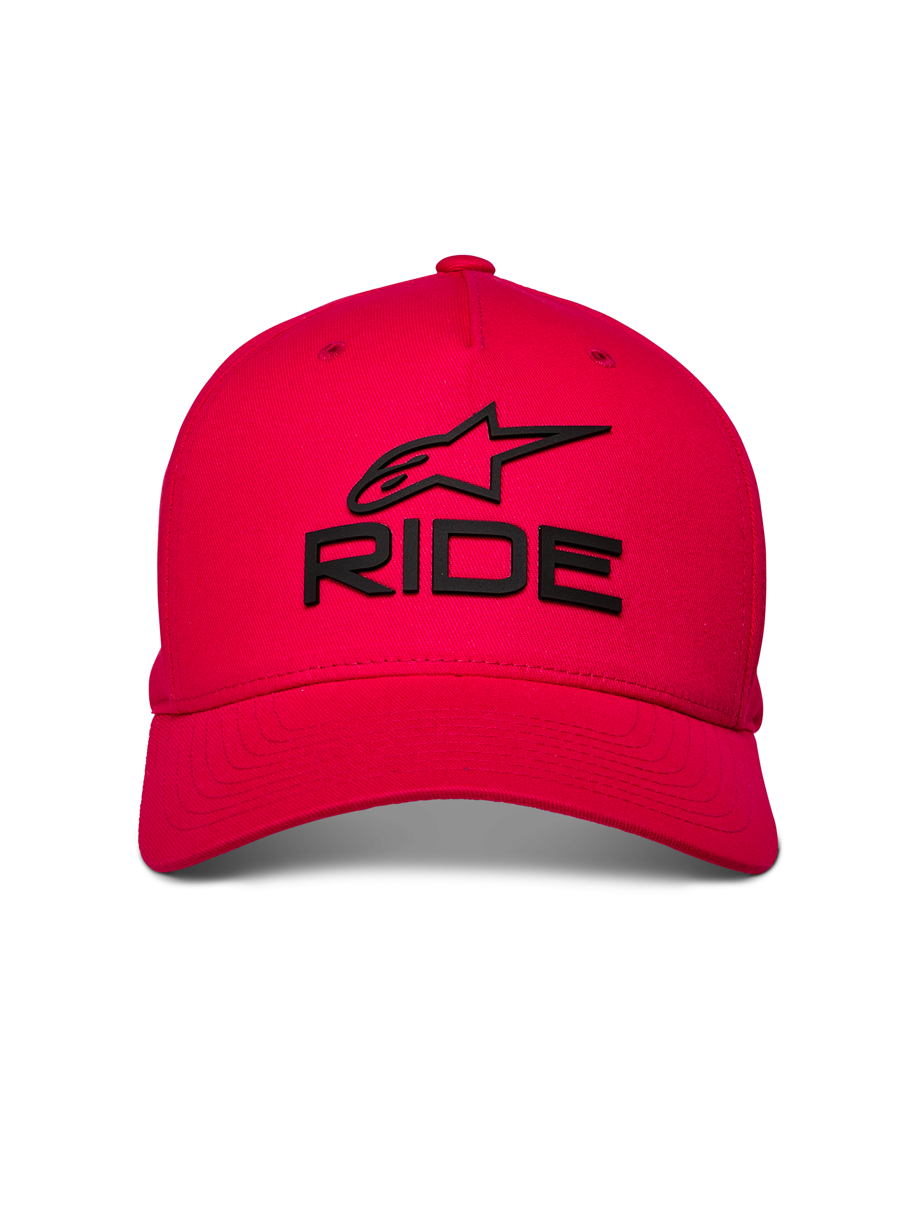 Alpinestars Ride Sonic Hat, Red Baseball Cap, Black 3D Embroidered RIDE and Star Logo, Curved Bill with Structured Crown, Casual Motorsport Headwear