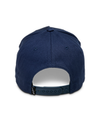 Alpinestars Ascension Snapback Hat, Navy Blue, back view showing adjustable snap closure and structured crown, small black Astars logo tag, casual motorsport streetwear