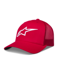 Alpinestars Ageless Snapback Chapéu, boné vermelho com rede traseira, logótipo Astars branco bordado em 3D e aba curva.
