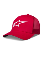 Alpinestars Ageless Snapback Chapéu, boné vermelho com rede traseira, logótipo Astars branco bordado em 3D e aba curva.