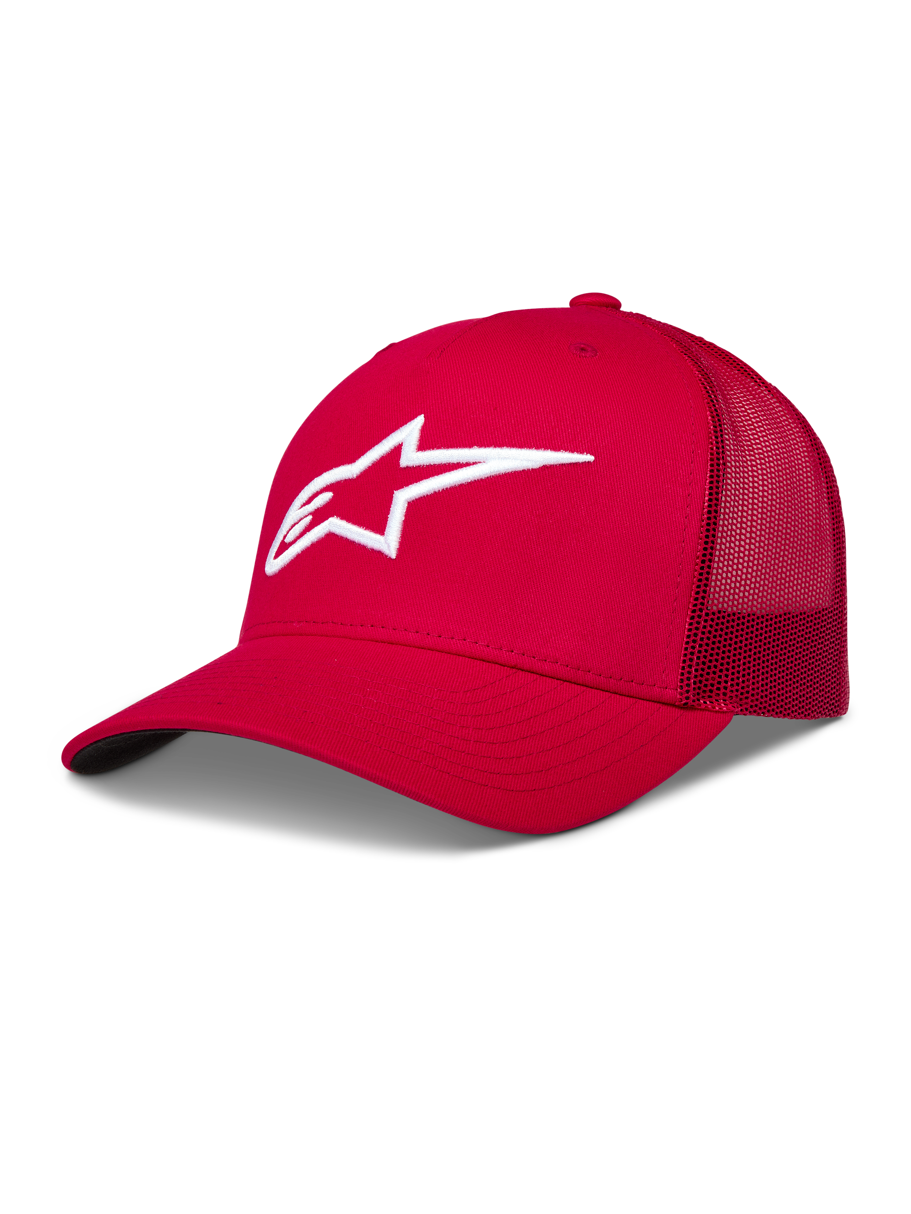Alpinestars Ageless Snapback Chapéu, boné vermelho com rede traseira, logótipo Astars branco bordado em 3D e aba curva.