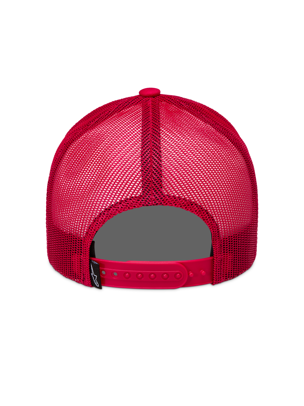 Alpinestars Ageless Snapback Chapéu, boné trucker vermelho, vista traseira com painéis de rede respiráveis, fecho snapback ajustável, etiqueta com logótipo