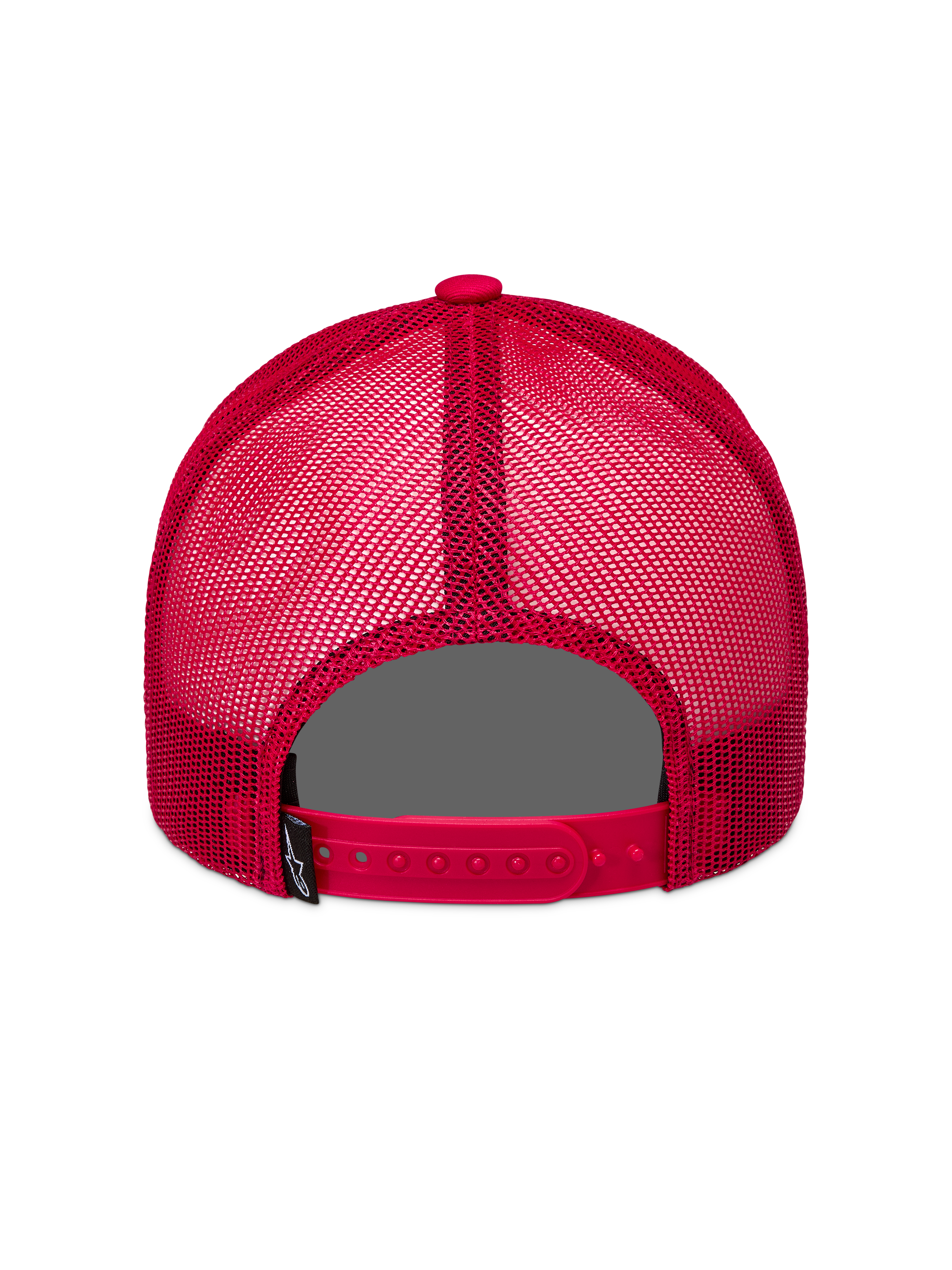 Alpinestars Ageless Snapback Chapéu, boné trucker vermelho, vista traseira com painéis de rede respiráveis, fecho snapback ajustável, etiqueta com logótipo