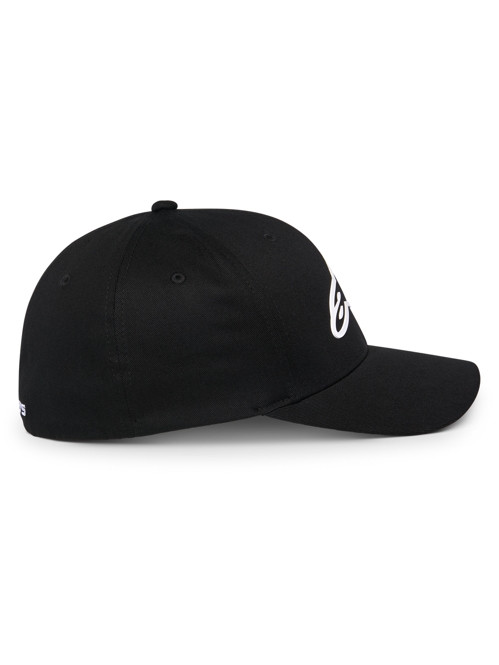 Alpinestars Ageless Multi Hat, Black Sportswear Baseball Cap, Side Profile View, Curved Bill and Structured Crown, White 3D Astars Logo, Casual Motorsport Lifestyle