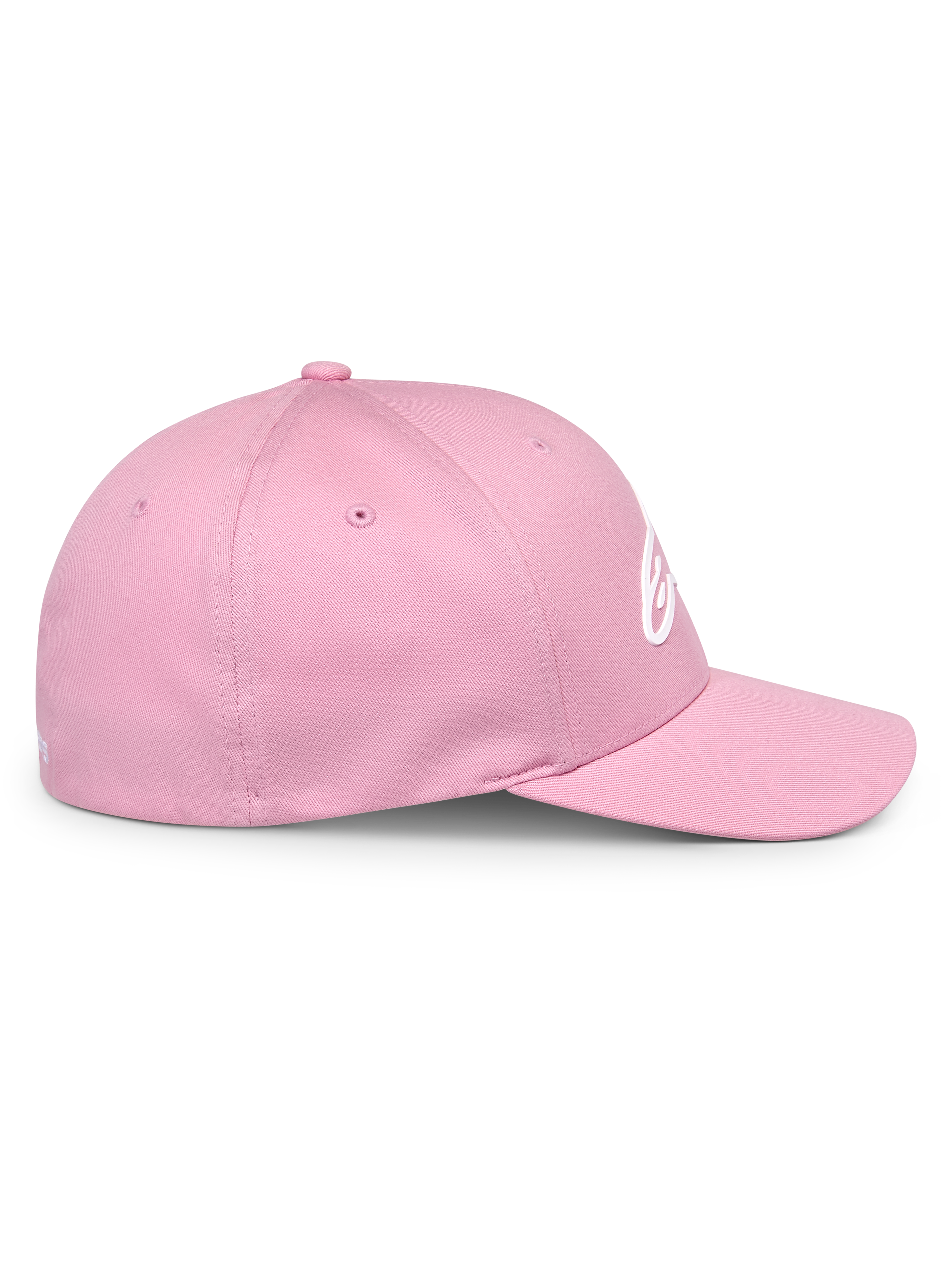 Alpinestars Ageless Multi Hat, Pink baseball cap, side profile view, curved bill and structured crown, white 3D Astars logo, casual motorsport-inspired streetwear