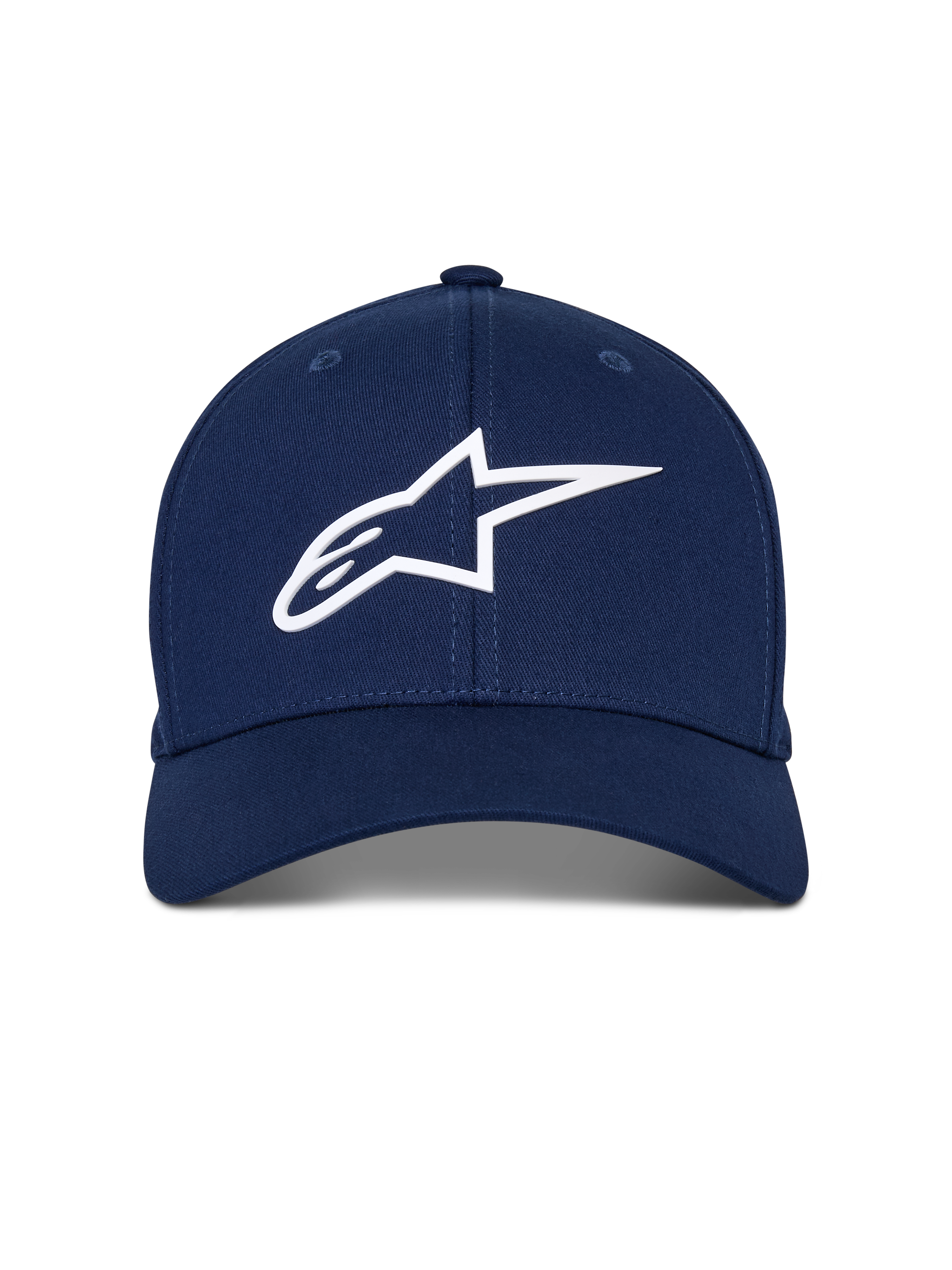 Alpinestars Ageless Multi Hat, Navy Blue Baseball Cap, White 3D Astars Logo, Curved Bill, Structured Crown, Casual Motorsport Streetwear