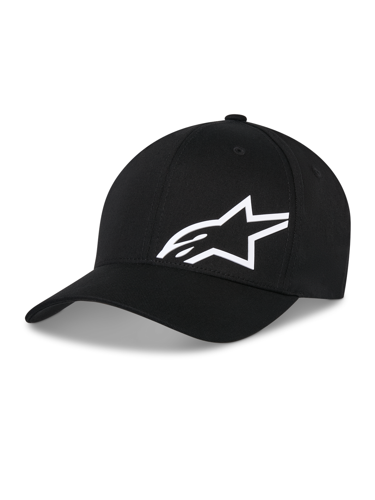 Alpinestars Corp Shift Multi Hat, boné de basebol preto com logótipo Astars 3D branco, pala curva, coroa estruturada, acessório casual inspirado no desporto motorizado